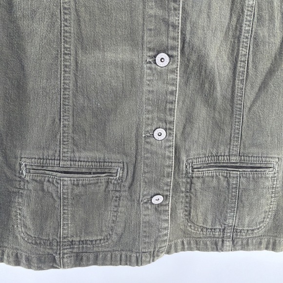 Chico's Platinum Denim Olive Green Utility Vest Size 2 Lg Cotton Stretch EUC - Picture 4 of 9